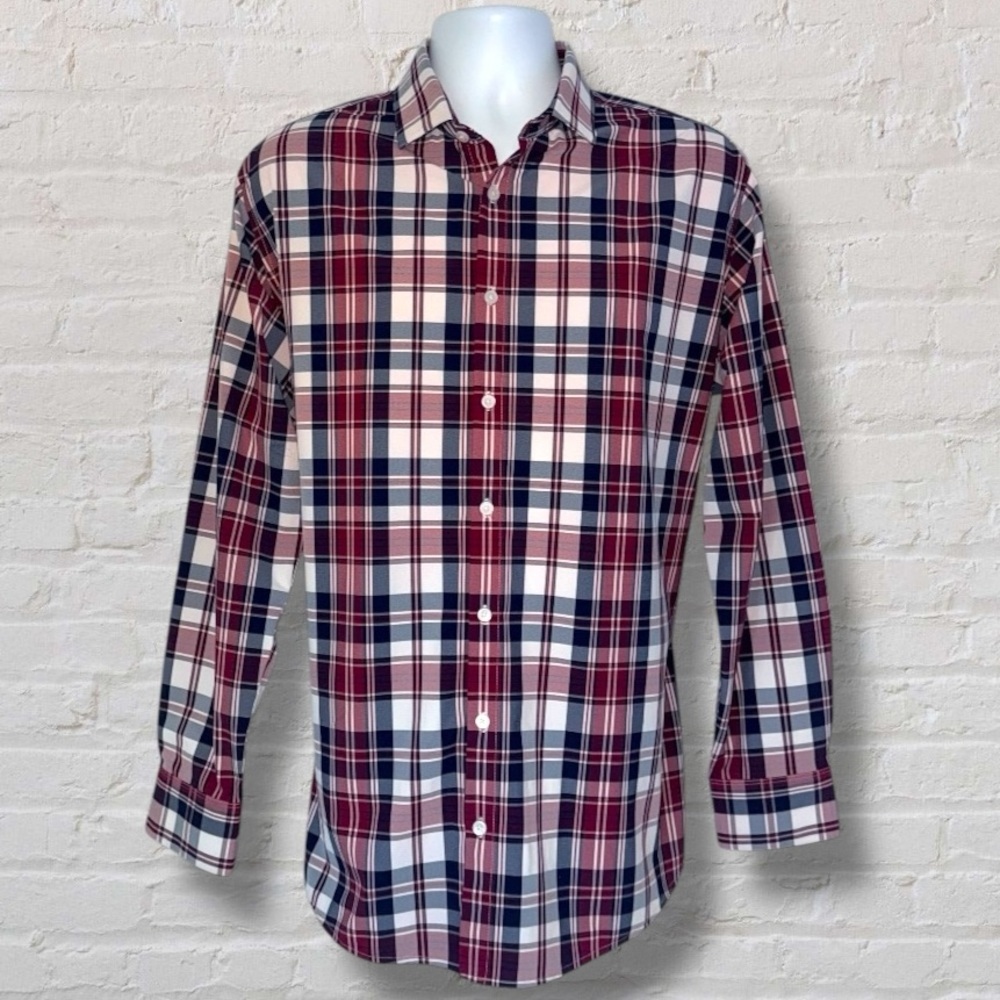 Mizzen+Main Leeward Antimicrobial Dress Shirt Men’s L Dark Red Plaid Performance